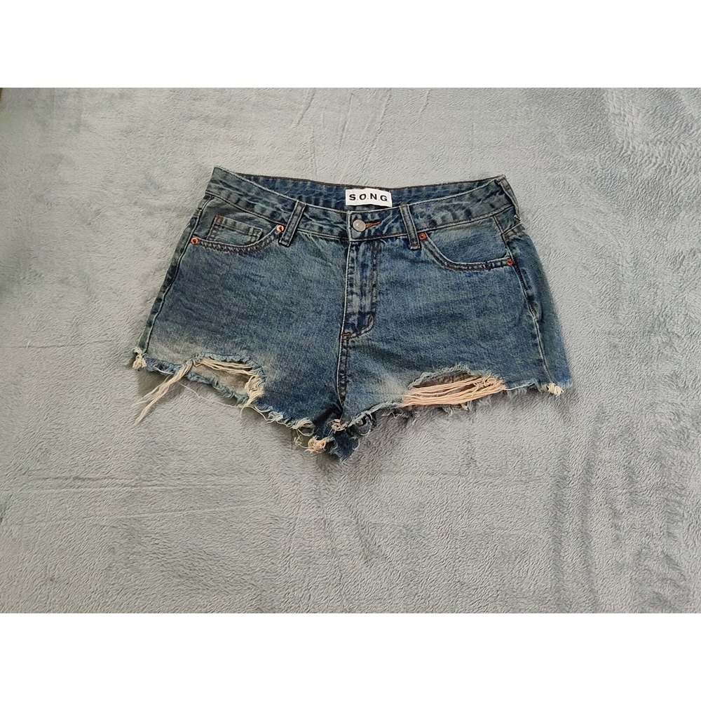 SONG Shorts Womens Size 11 Blue Distressed Denim Cutoffs Medium Rise Waist 30